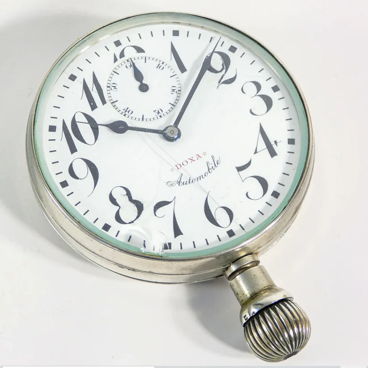 Brass clock with wooden base by Doxa, 1940s 5