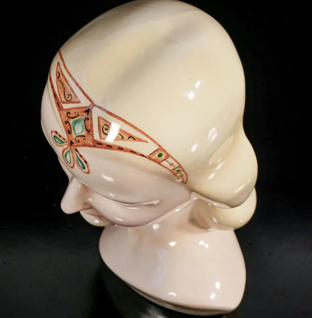 Woman with tiara, hand-painted ceramic sculpture, 1940s 9