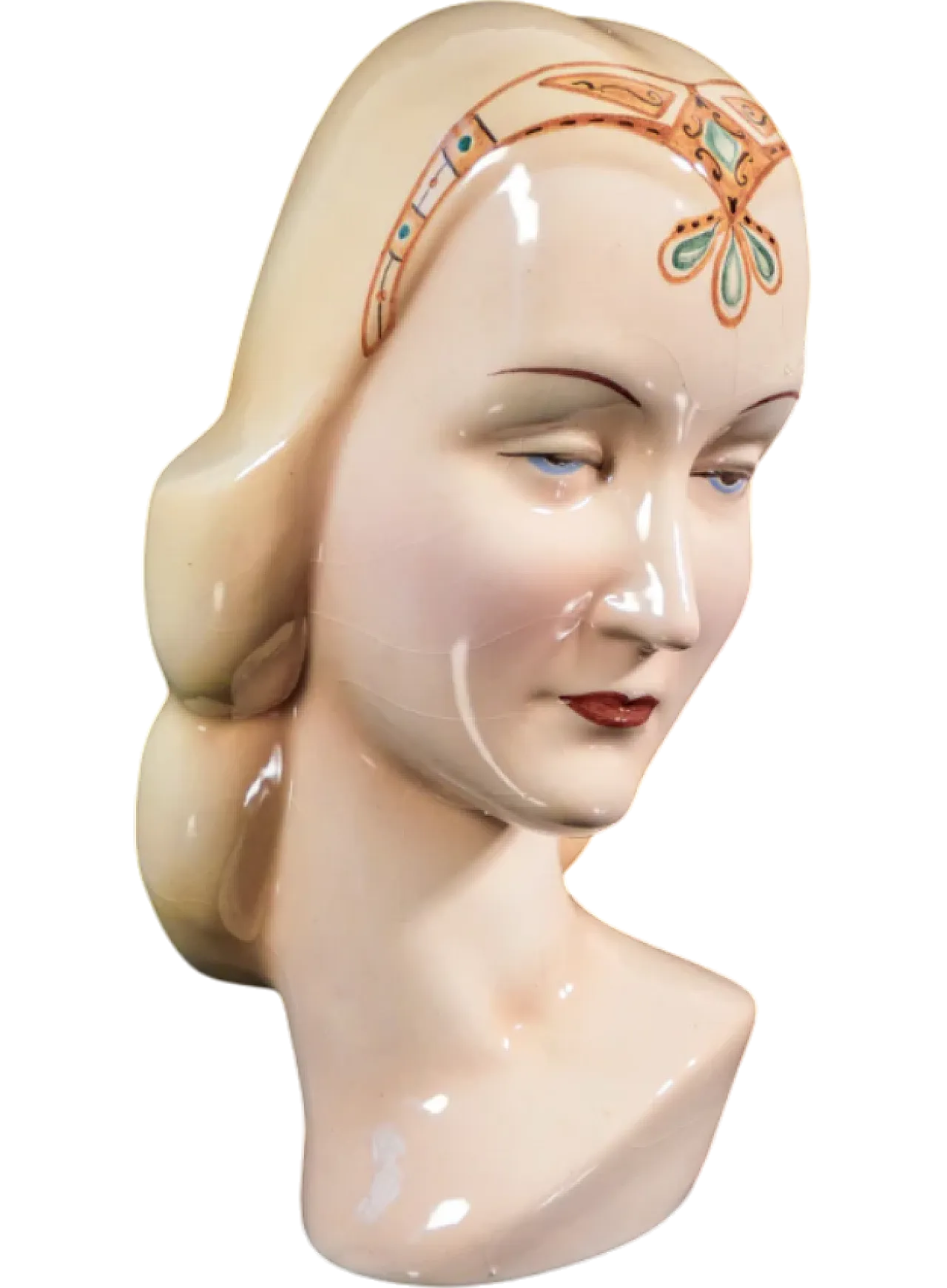 Woman with tiara, hand-painted ceramic sculpture, 1940s 10