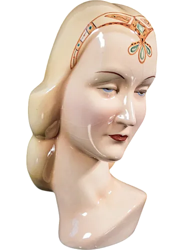 Woman with tiara, hand-painted ceramic sculpture, 1940s