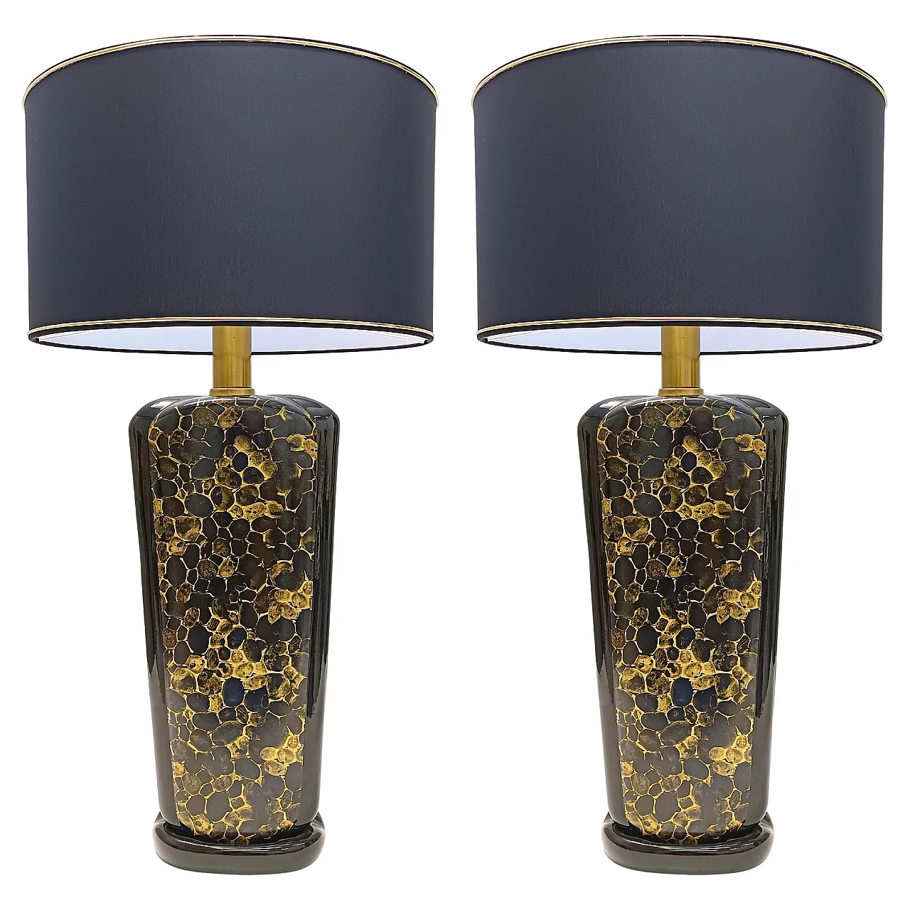 Postmodern Black and Gold Glazed Ceramic Table Lamps, Italy 1980s 1