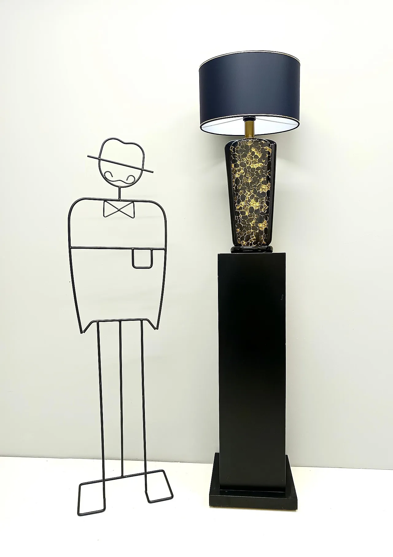 Postmodern Black and Gold Glazed Ceramic Table Lamps, Italy 1980s 4