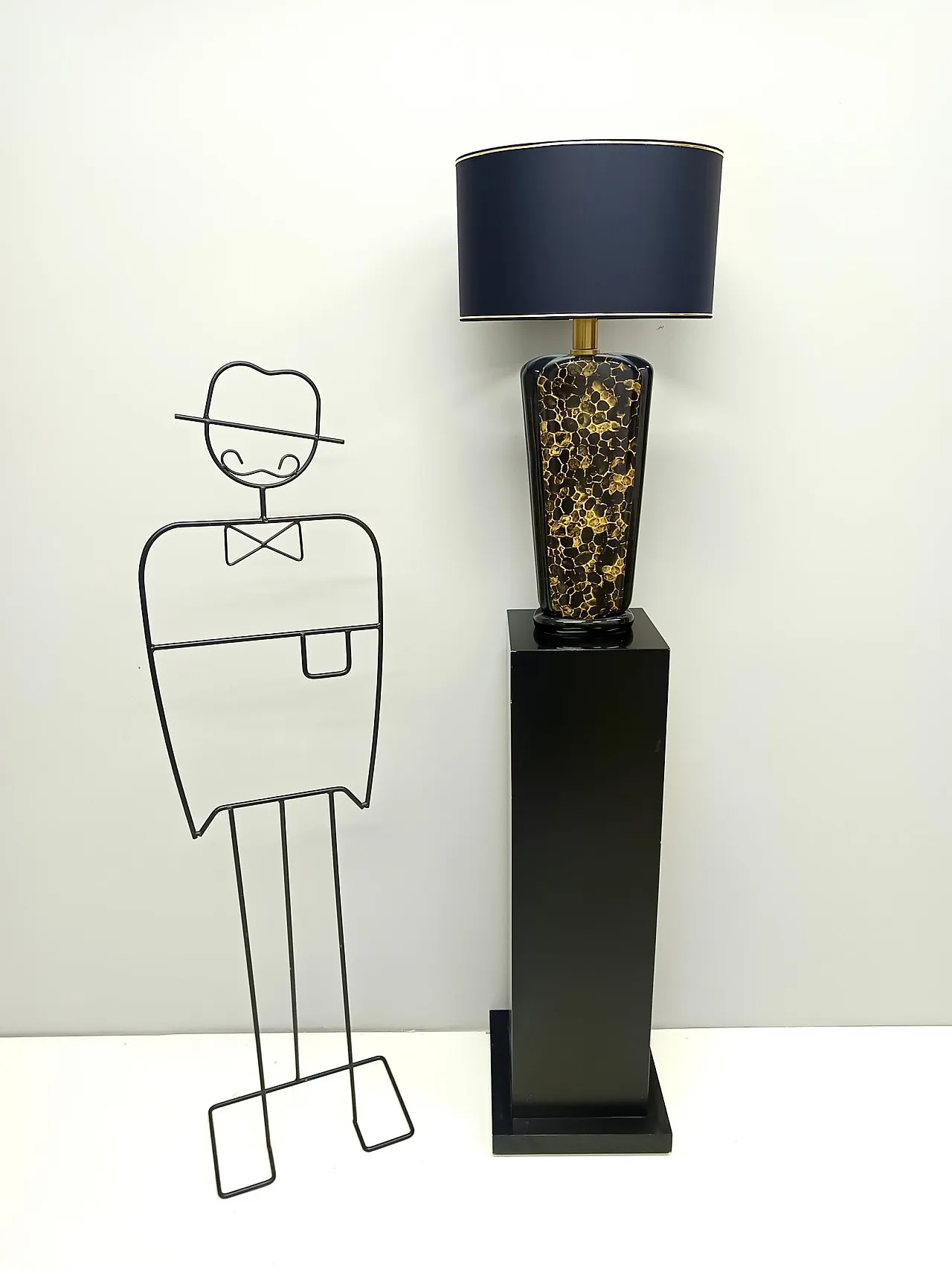 Postmodern Black and Gold Glazed Ceramic Table Lamps, Italy 1980s 5