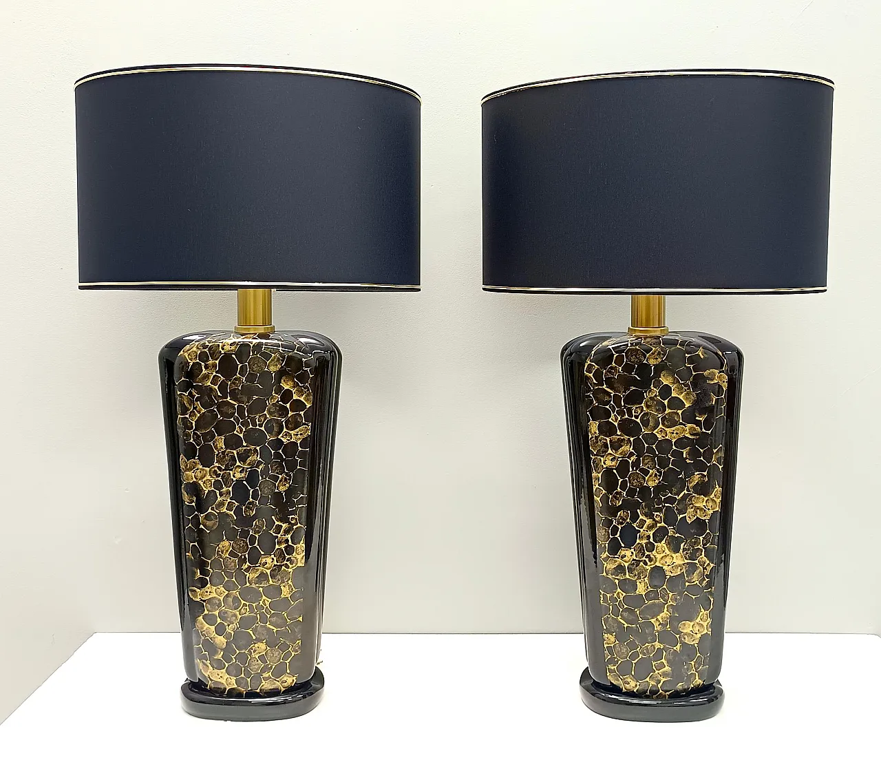 Postmodern Black and Gold Glazed Ceramic Table Lamps, Italy 1980s 6