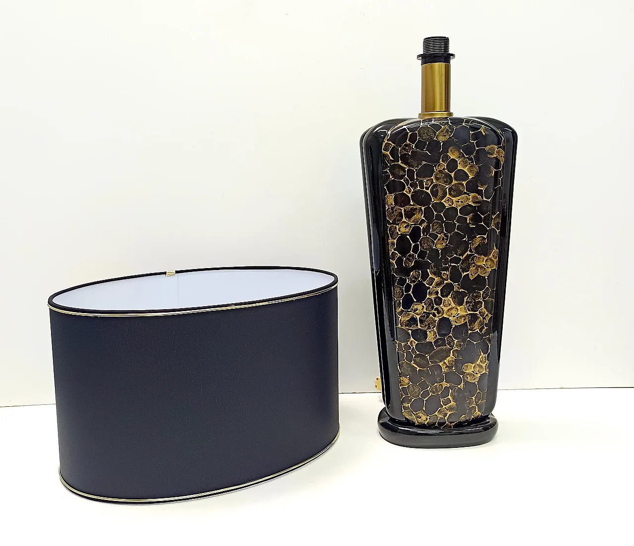 Postmodern Black and Gold Glazed Ceramic Table Lamps, Italy 1980s 9