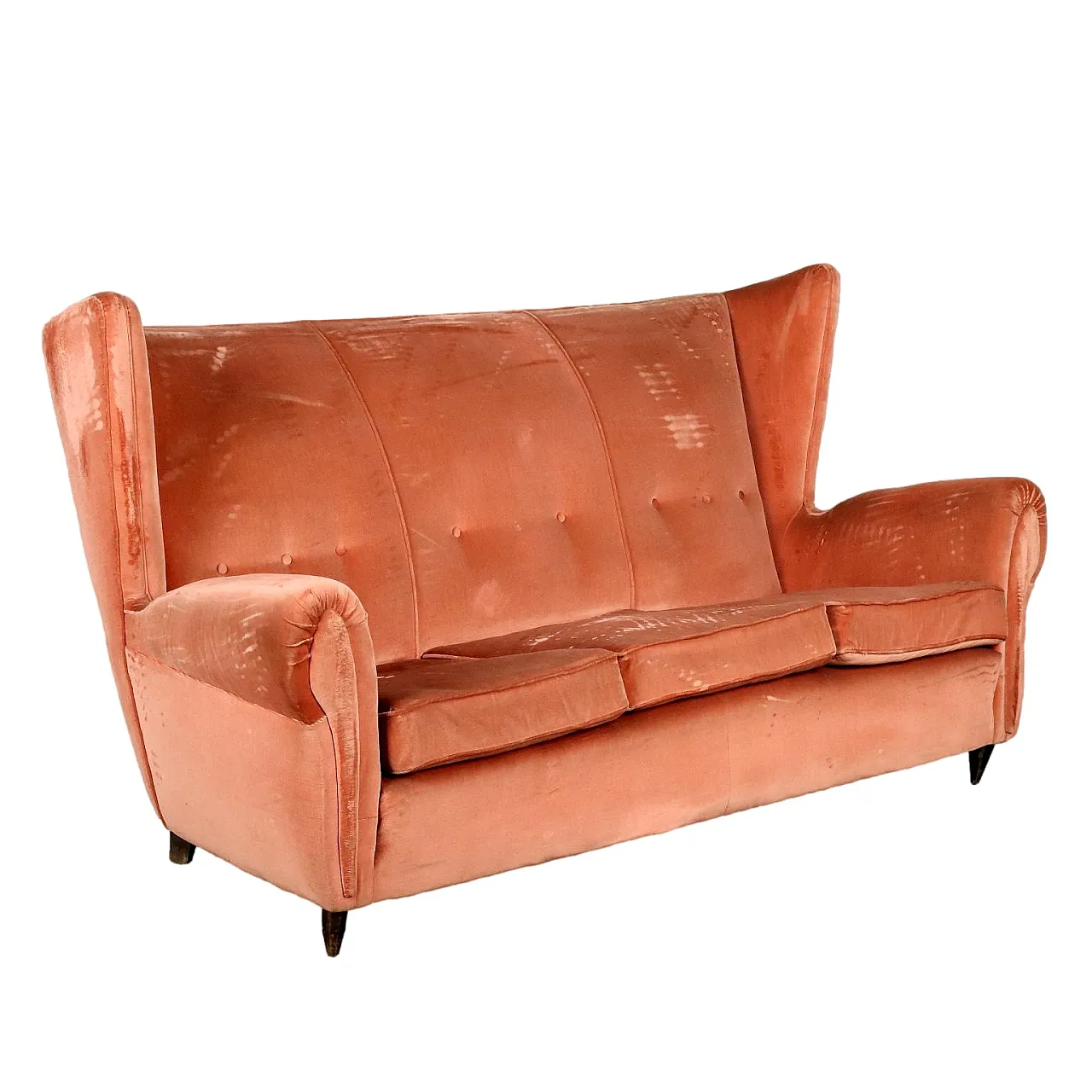 3-Seater sofa with pink velvet upholstery, 1950s 1