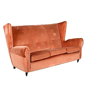 3-Seater sofa with pink velvet upholstery, 1950s