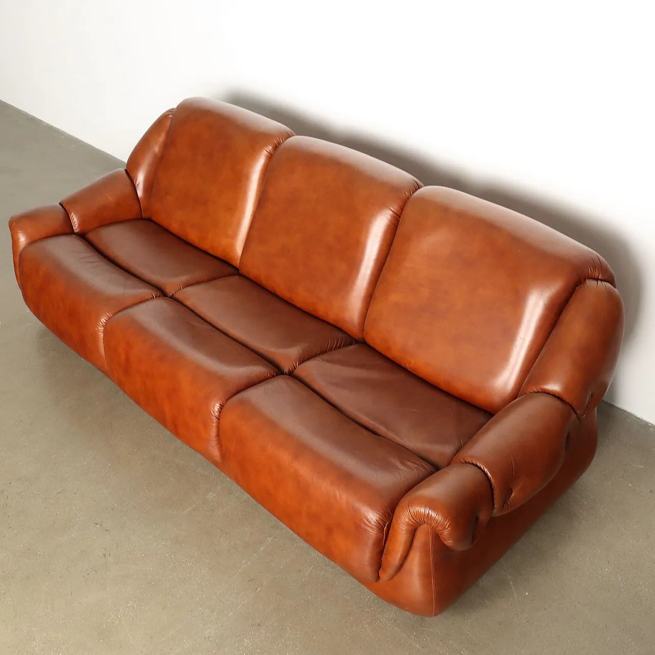 Foam and leatherette three-seater sofa, 1970s 6