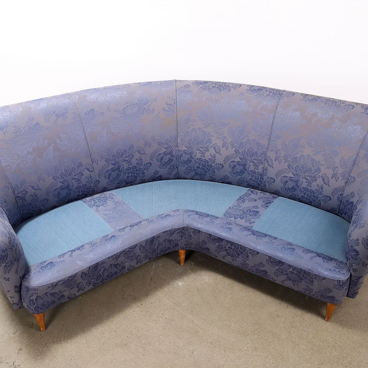 Wood and fabric corner sofa, 1950s 7