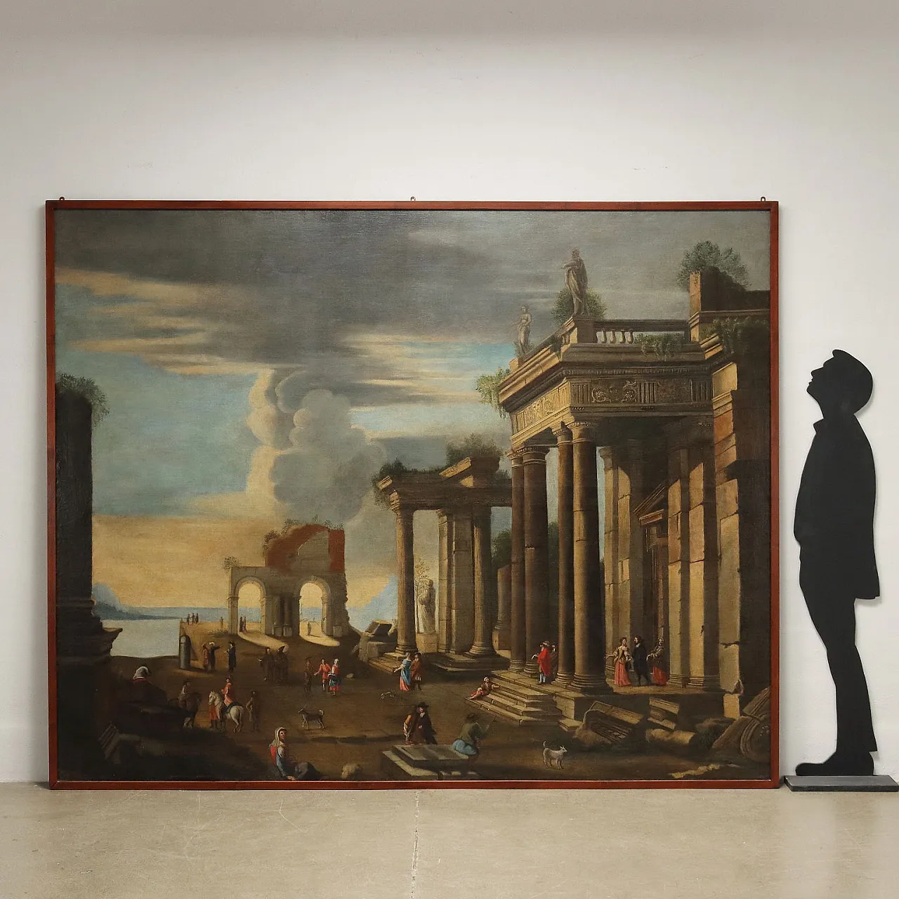 Paesaggio con architetture e personaggi, olio su tela, '600 2