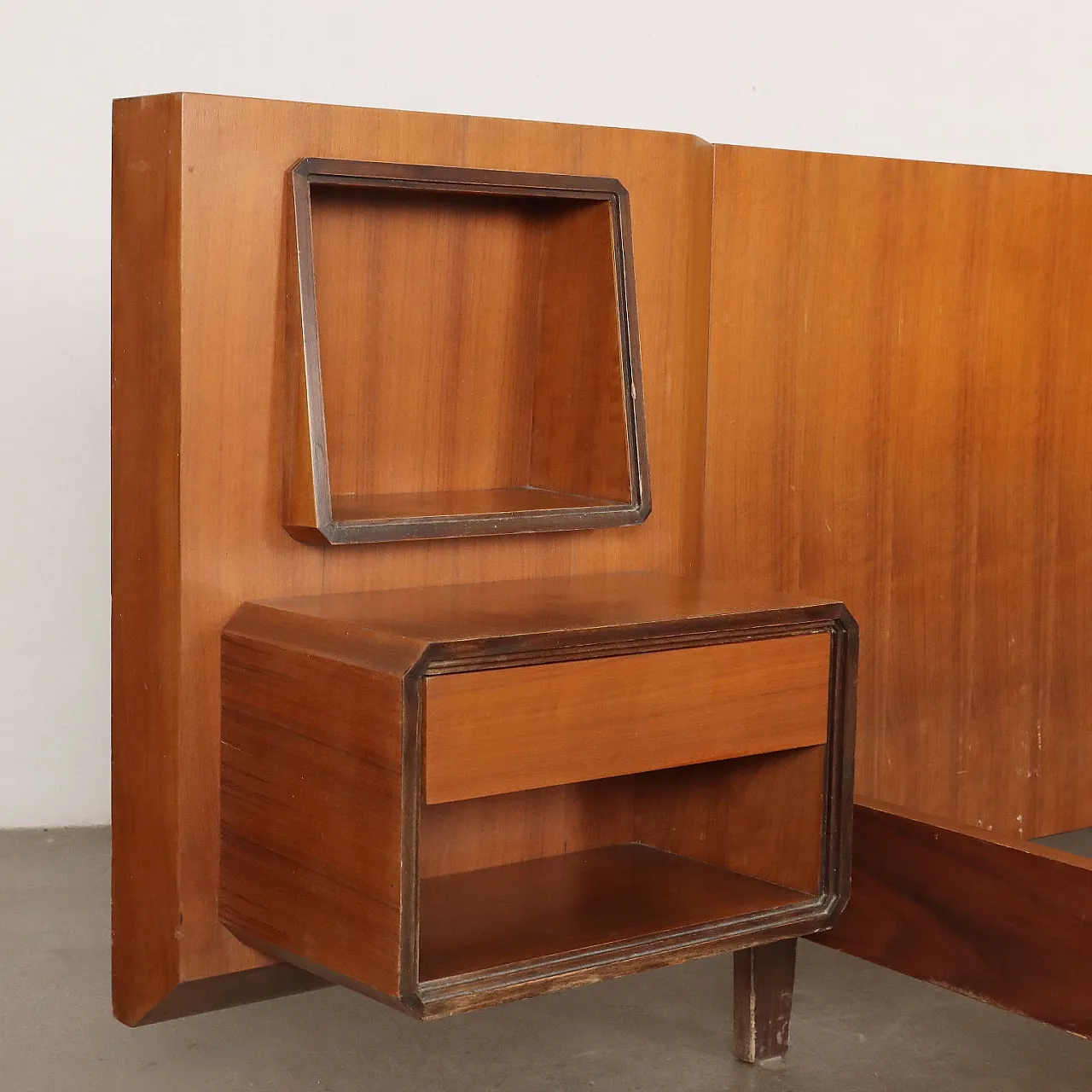 Mahogany veneered double bed with hanging nightstands, 1960s 3