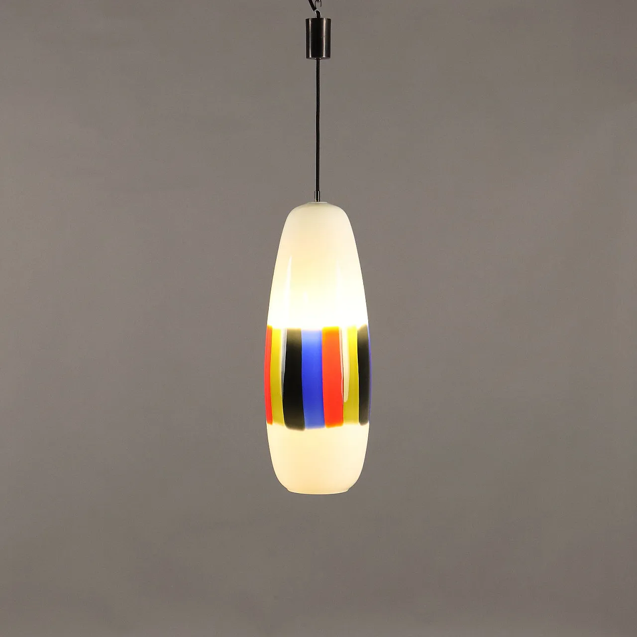 Lampadario in vetro ed ottone attribuito a M. Vignelli, anni '60 1