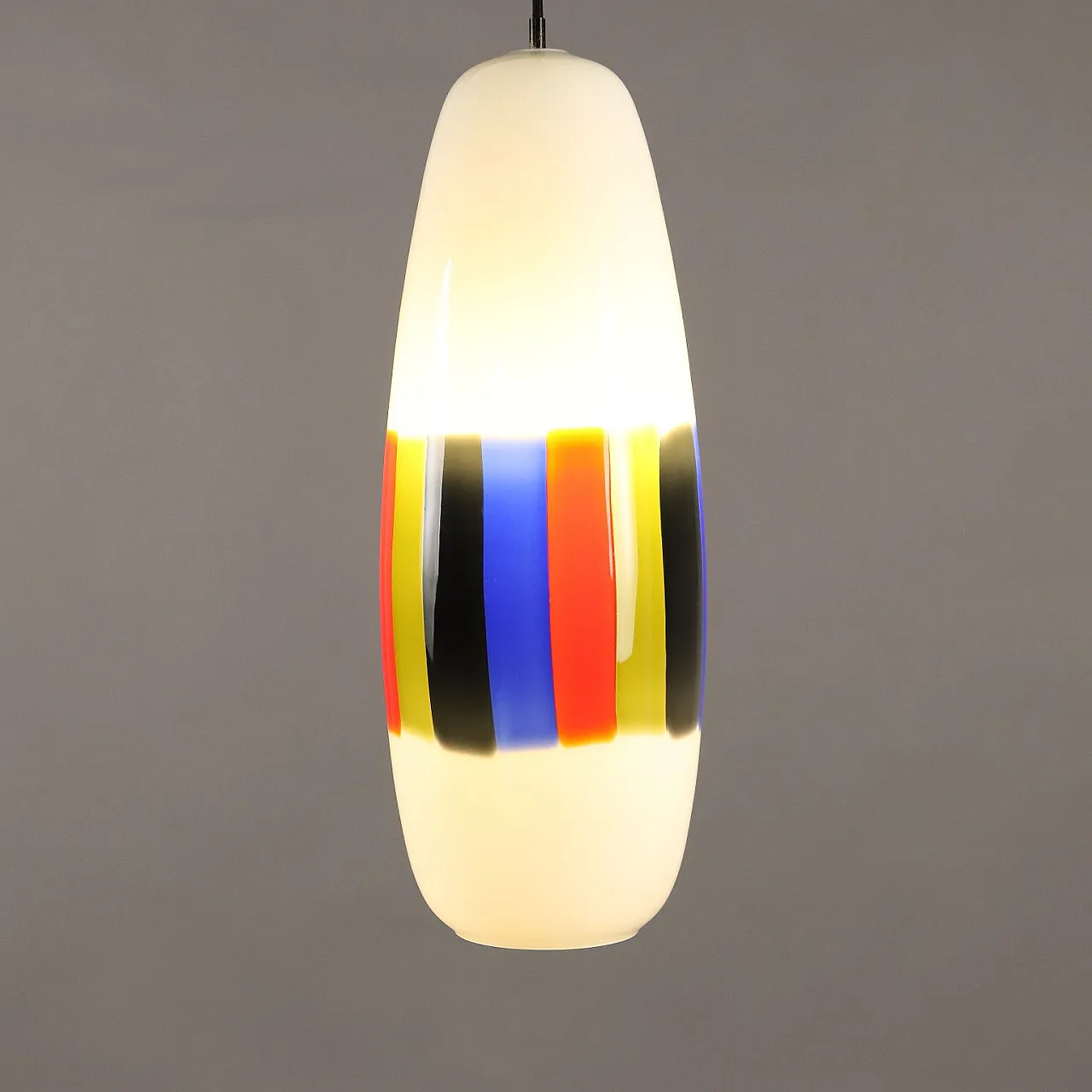 Lampadario in vetro ed ottone attribuito a M. Vignelli, anni '60 2