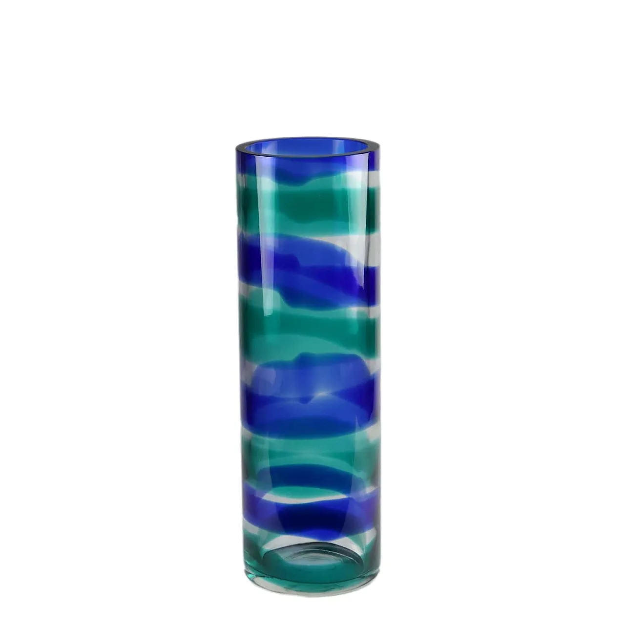 Vaso in vetro di Murano blu e verde di Venini, anni '90 1