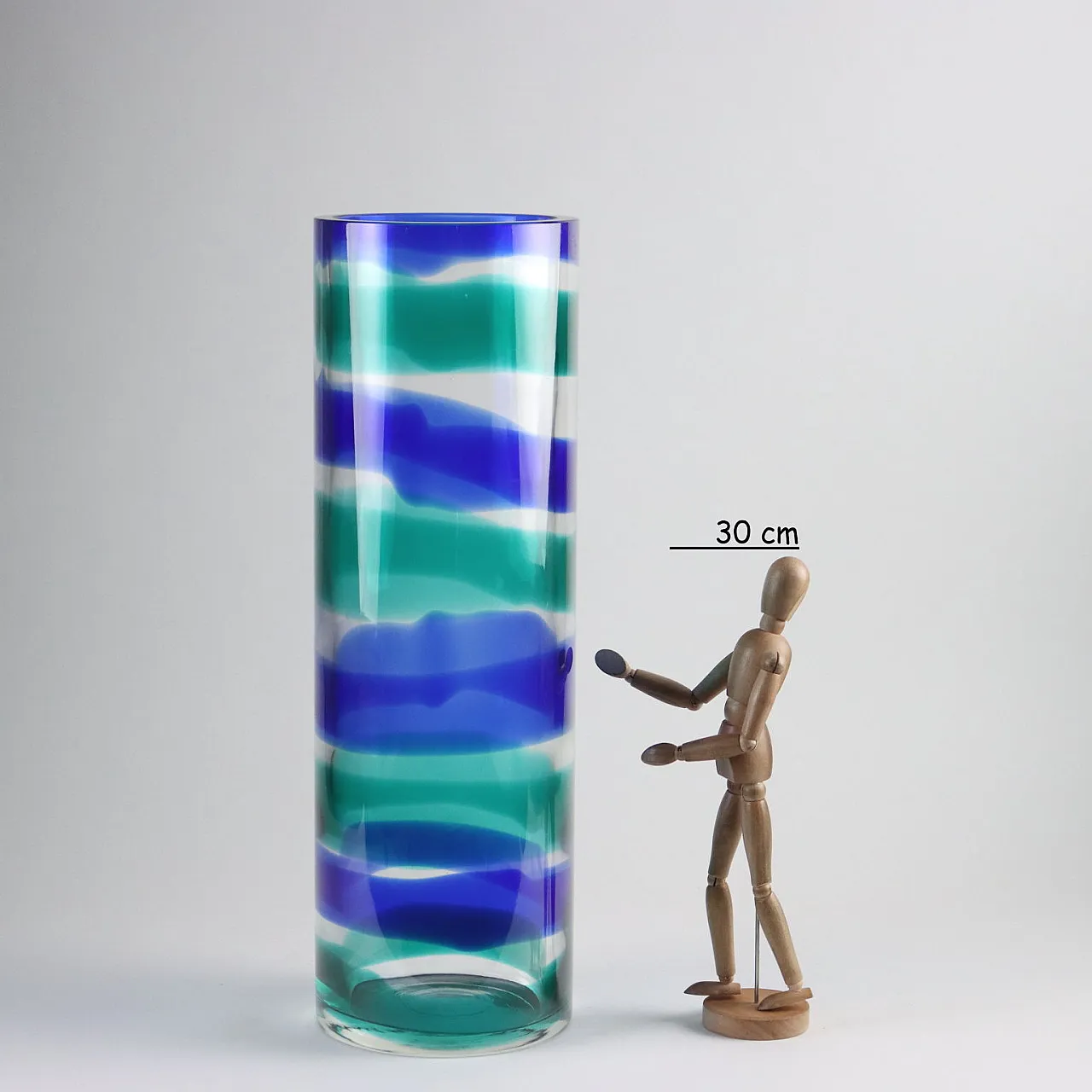 Vaso in vetro di Murano blu e verde di Venini, anni '90 2