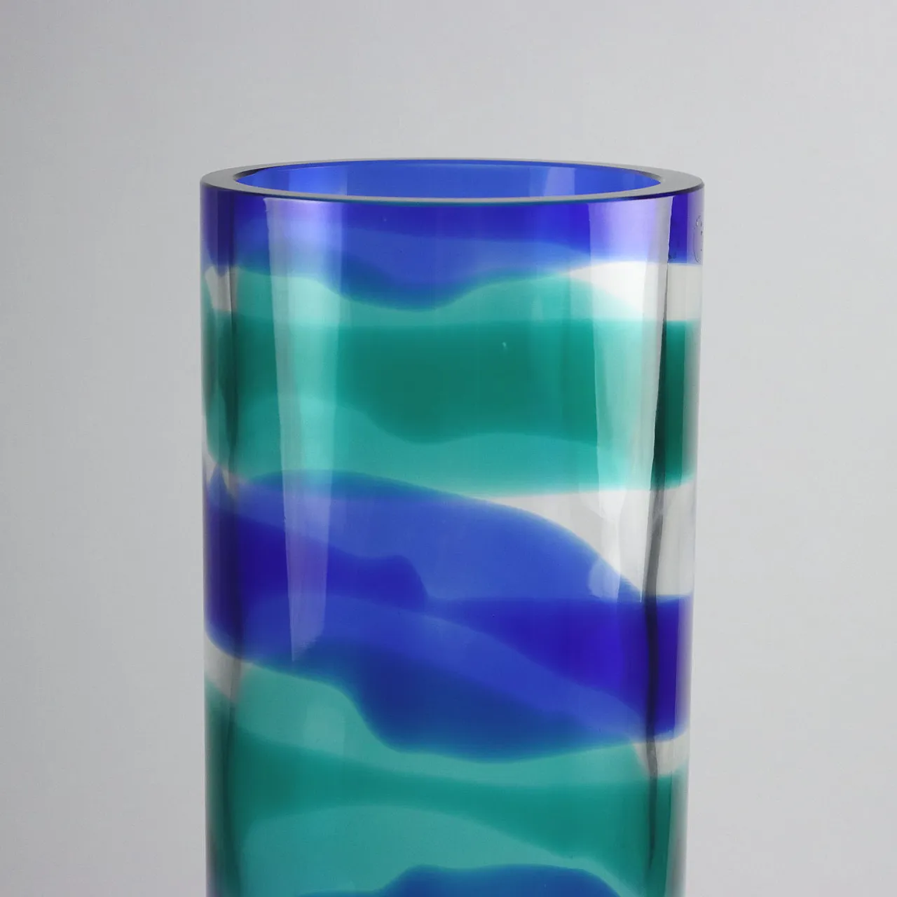 Vaso in vetro di Murano blu e verde di Venini, anni '90 3