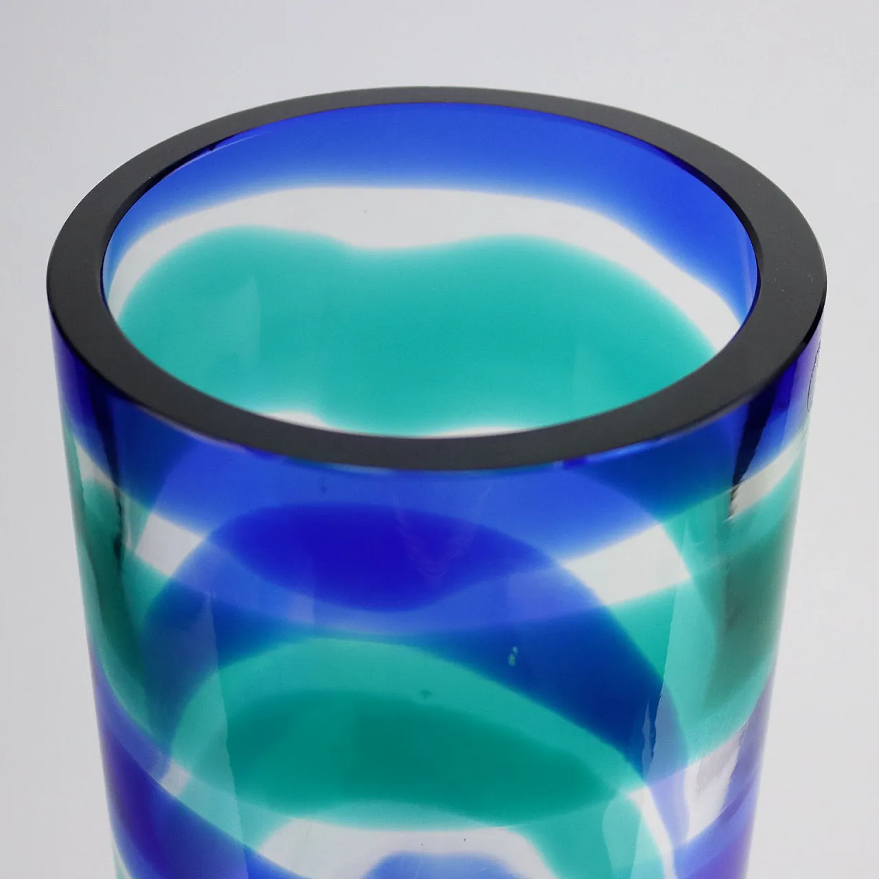 Vaso in vetro di Murano blu e verde di Venini, anni '90 4