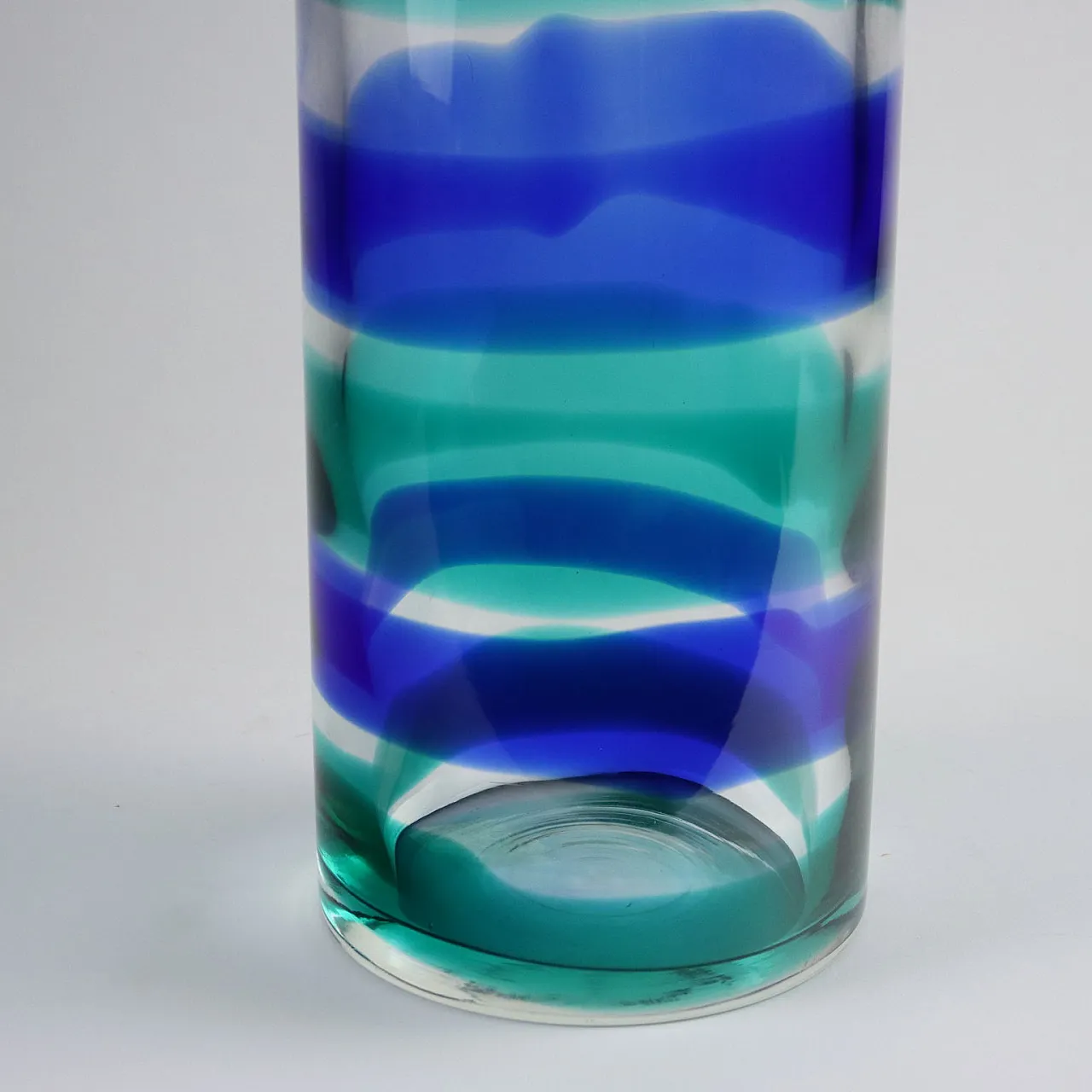 Vaso in vetro di Murano blu e verde di Venini, anni '90 5