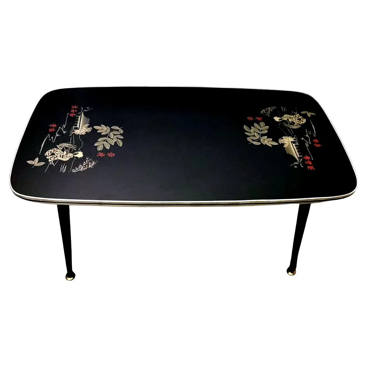 Rene His glass sofa table with oriental decoration, 1960s 1