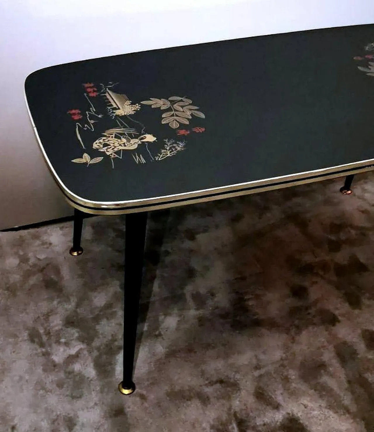 Rene His glass sofa table with oriental decoration, 1960s 4