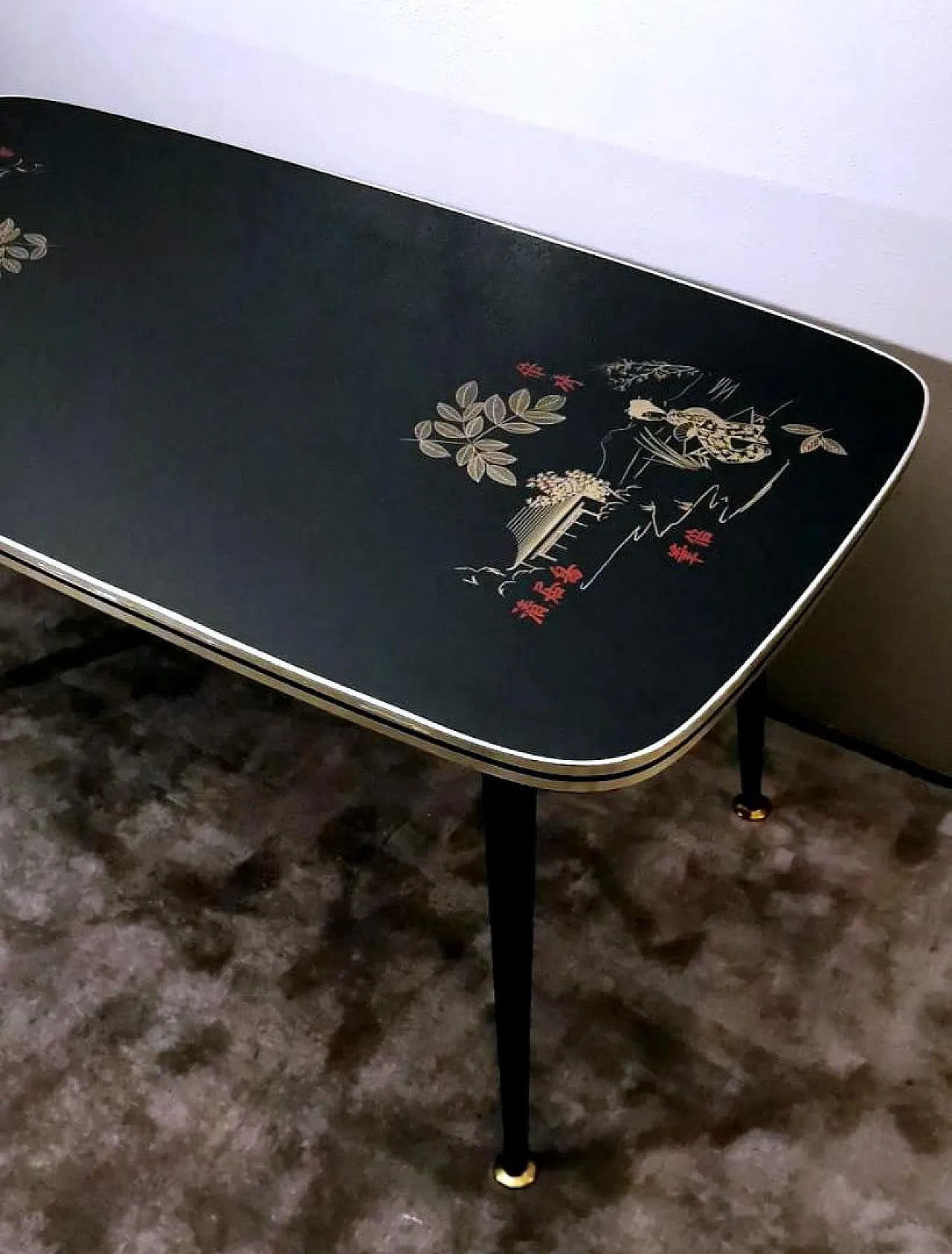 Rene His glass sofa table with oriental decoration, 1960s 5