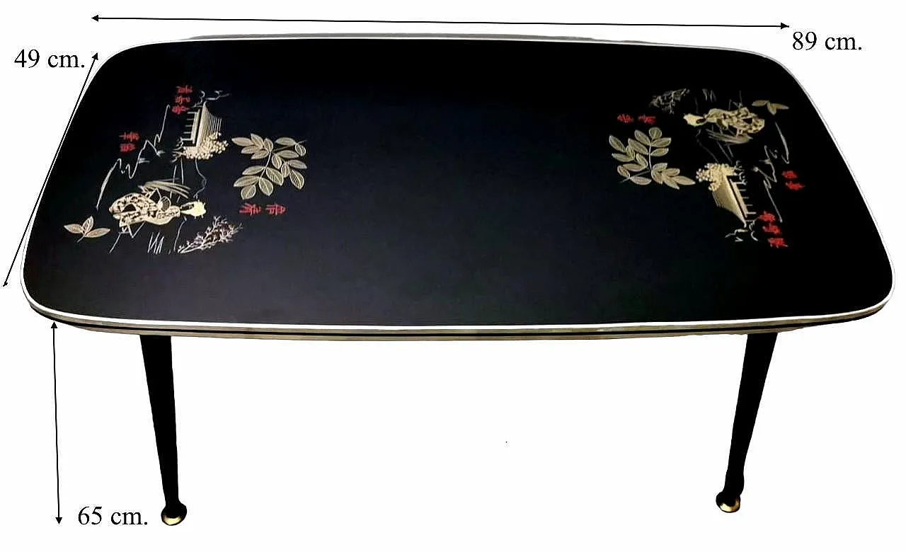 Rene His glass sofa table with oriental decoration, 1960s 20