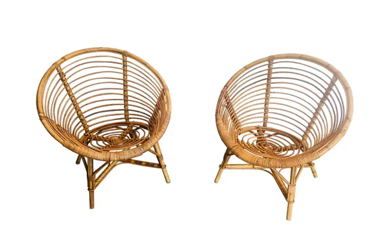 Pair of armchairs in rattan, 1970s 1