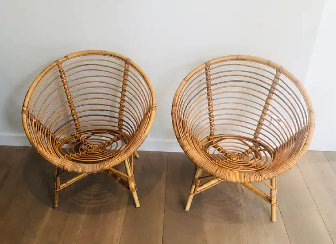 Pair of armchairs in rattan, 1970s 2