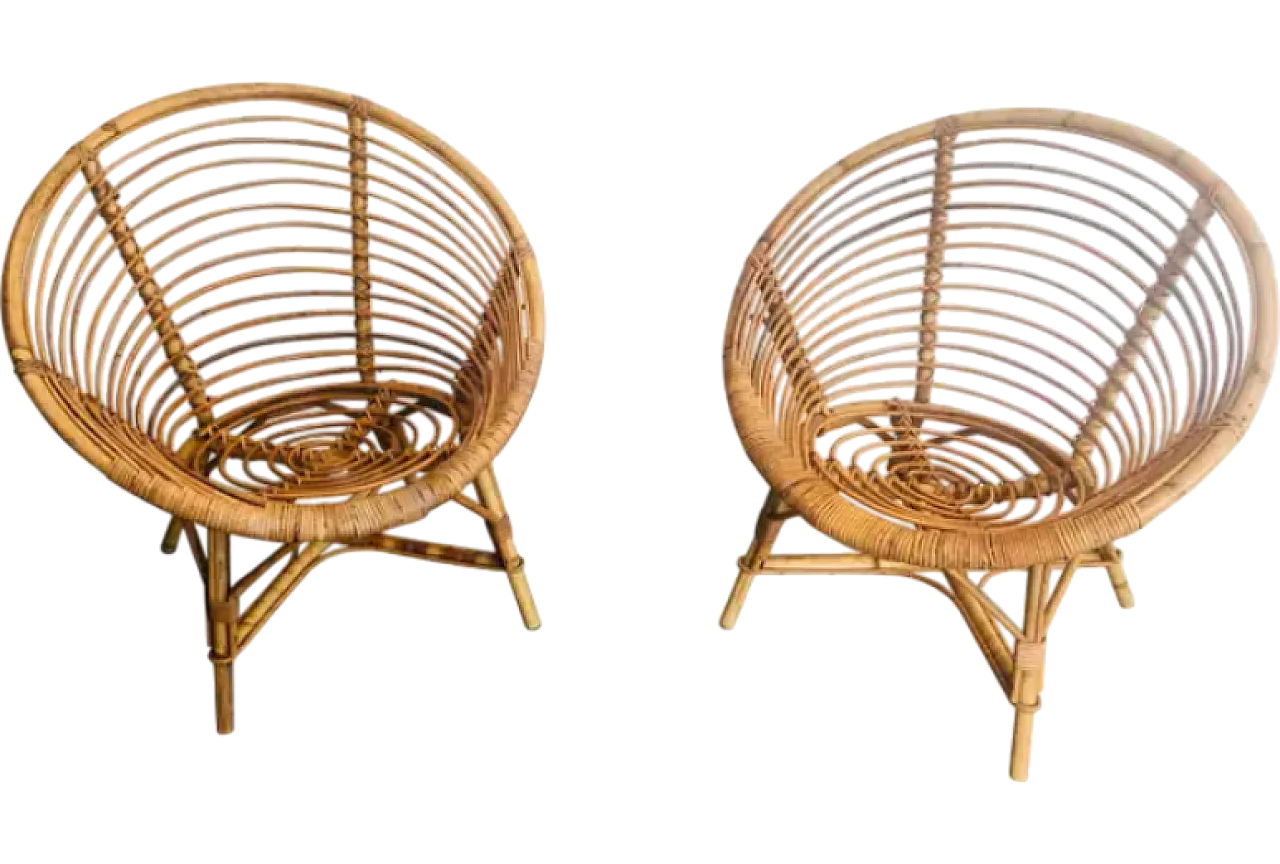 Pair of armchairs in rattan, 1970s 11