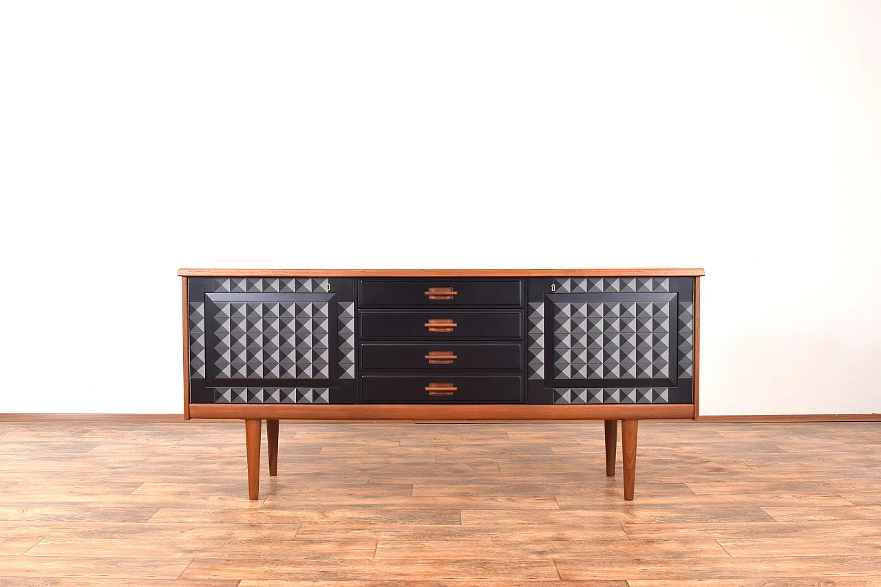 Mid-Century Op-Art Hand-Painted Teak Sideboard by Gustav Bahus, 1960s 1