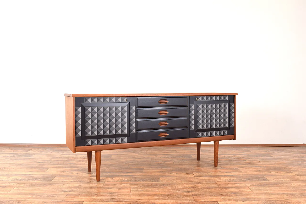 Mid-Century Op-Art Hand-Painted Teak Sideboard by Gustav Bahus, 1960s 3