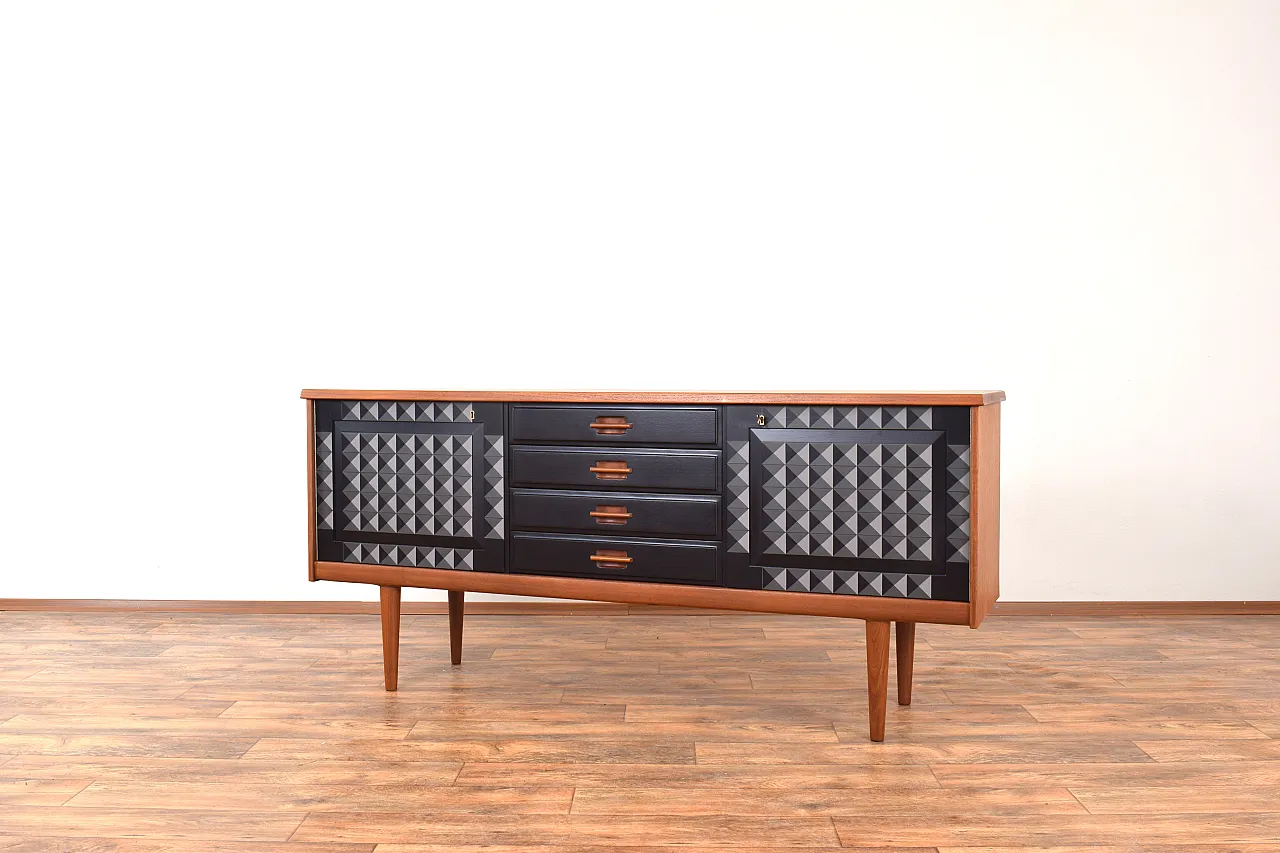 Mid-Century Op-Art Hand-Painted Teak Sideboard by Gustav Bahus, 1960s 4