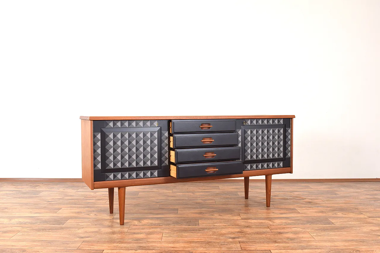 Mid-Century Op-Art Hand-Painted Teak Sideboard by Gustav Bahus, 1960s 5