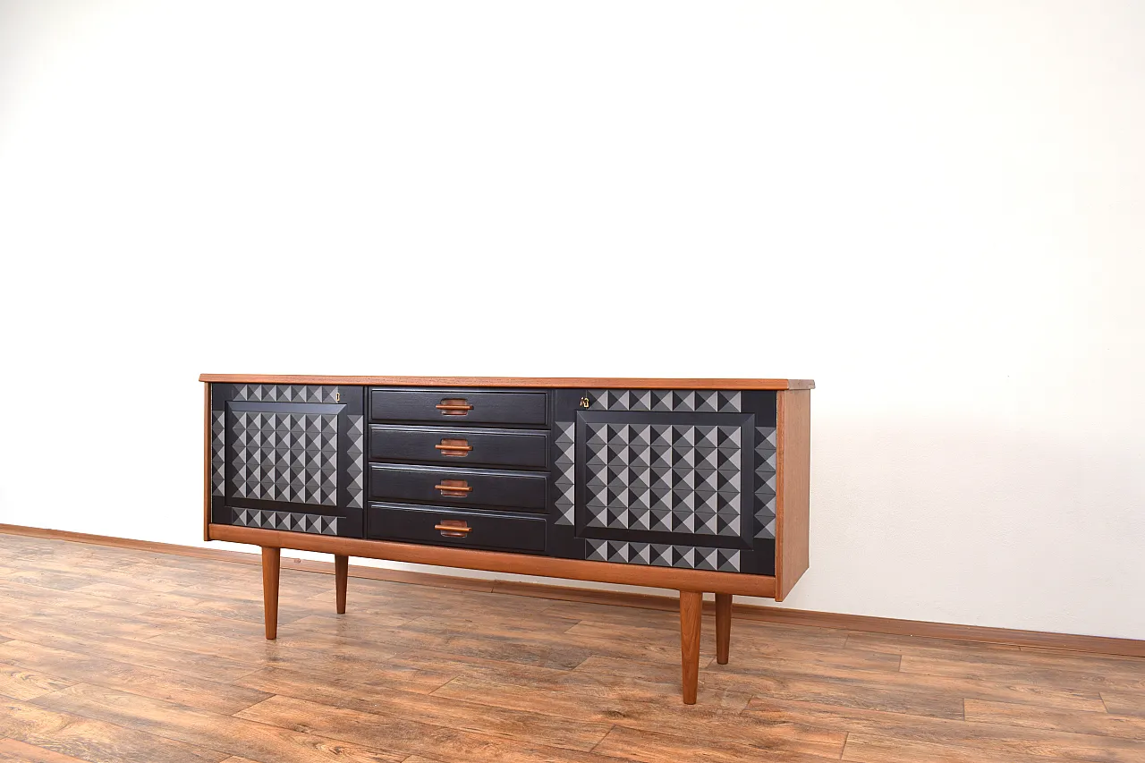 Mid-Century Op-Art Hand-Painted Teak Sideboard by Gustav Bahus, 1960s 9