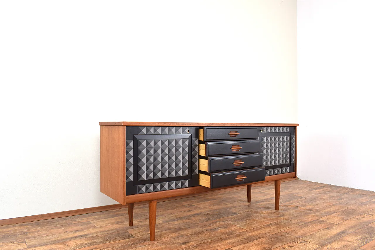 Mid-Century Op-Art Hand-Painted Teak Sideboard by Gustav Bahus, 1960s 10