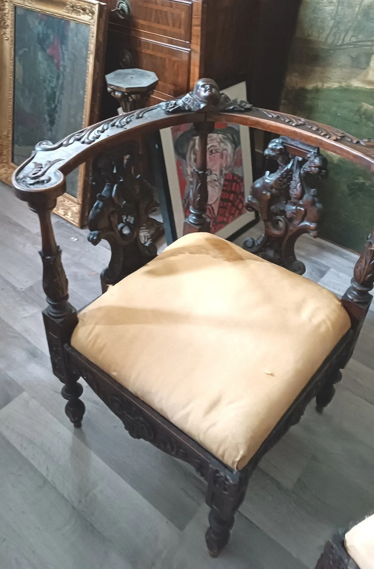 Pair of solid walnut corner armchairs, 19th century 6