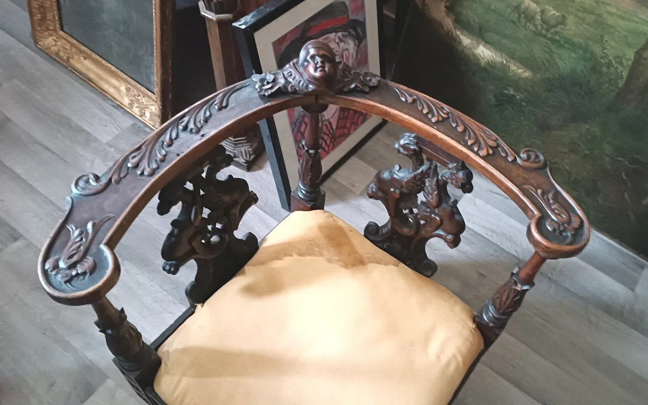 Pair of solid walnut corner armchairs, 19th century 7