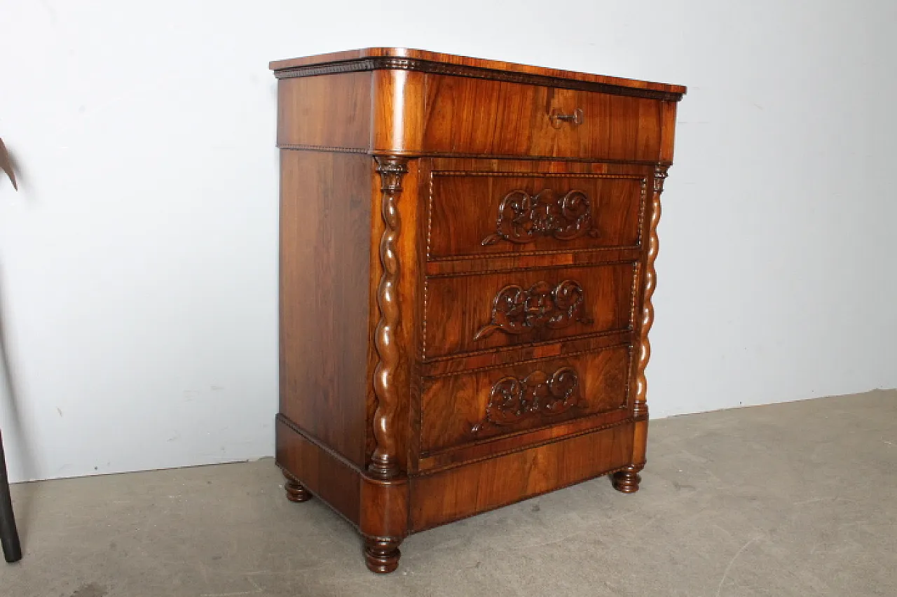 Antique Tuscan chest of drawers from the 19th century, 3 drawers with flap. L.F 1