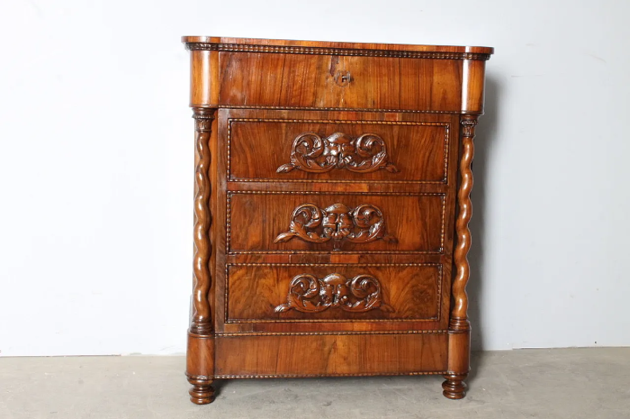 Antique Tuscan chest of drawers from the 19th century, 3 drawers with flap. L.F 8