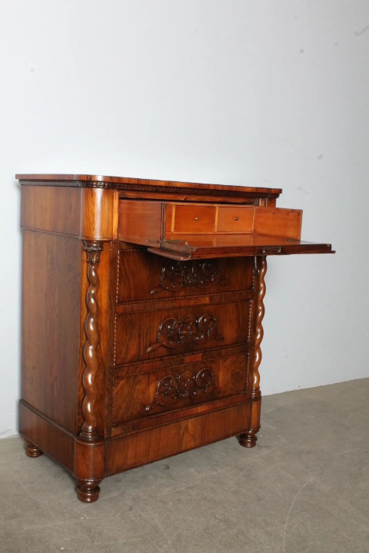 Antique Tuscan chest of drawers from the 19th century, 3 drawers with flap. L.F 14