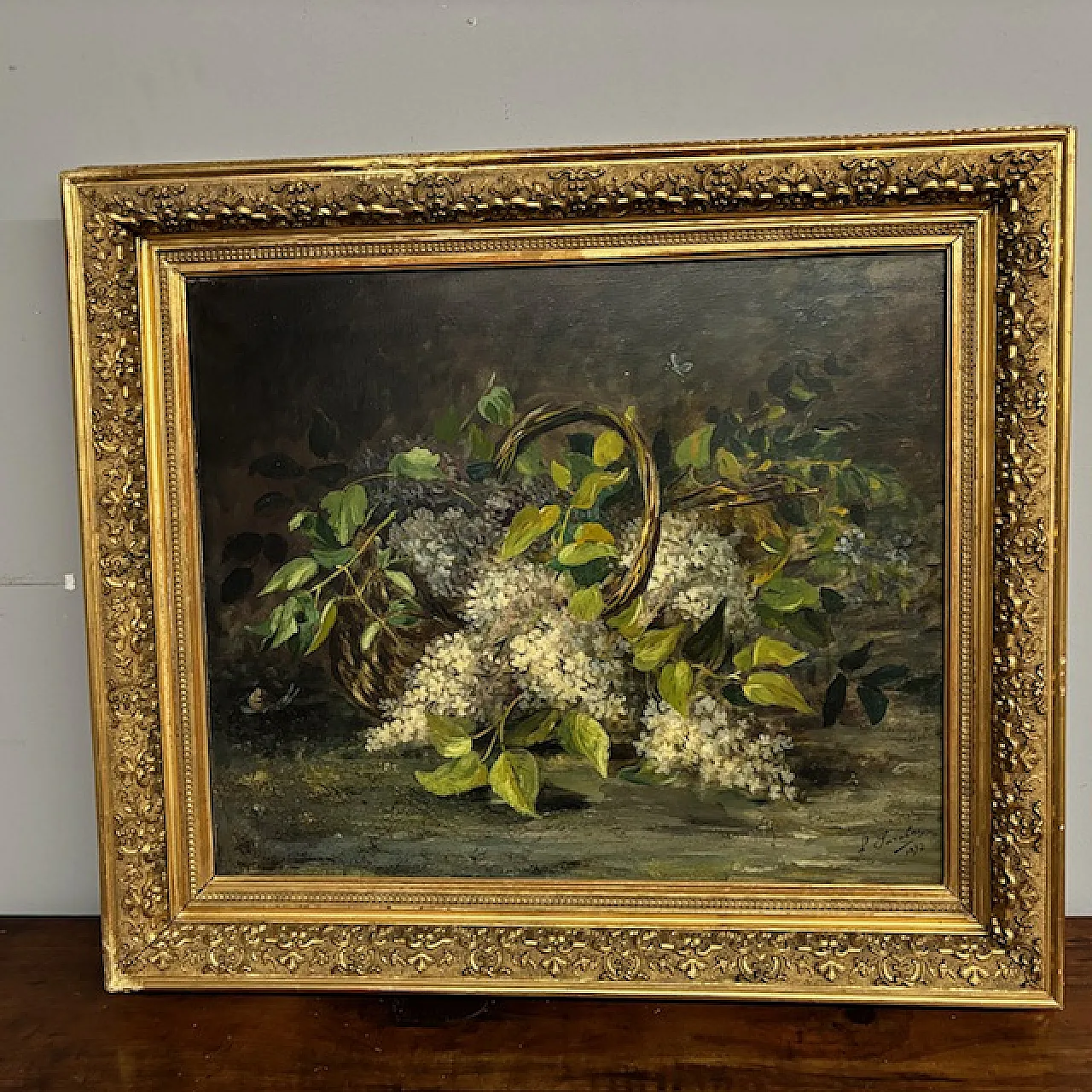 Pair of oil on canvas paintings of flowers, signed, 1892 3