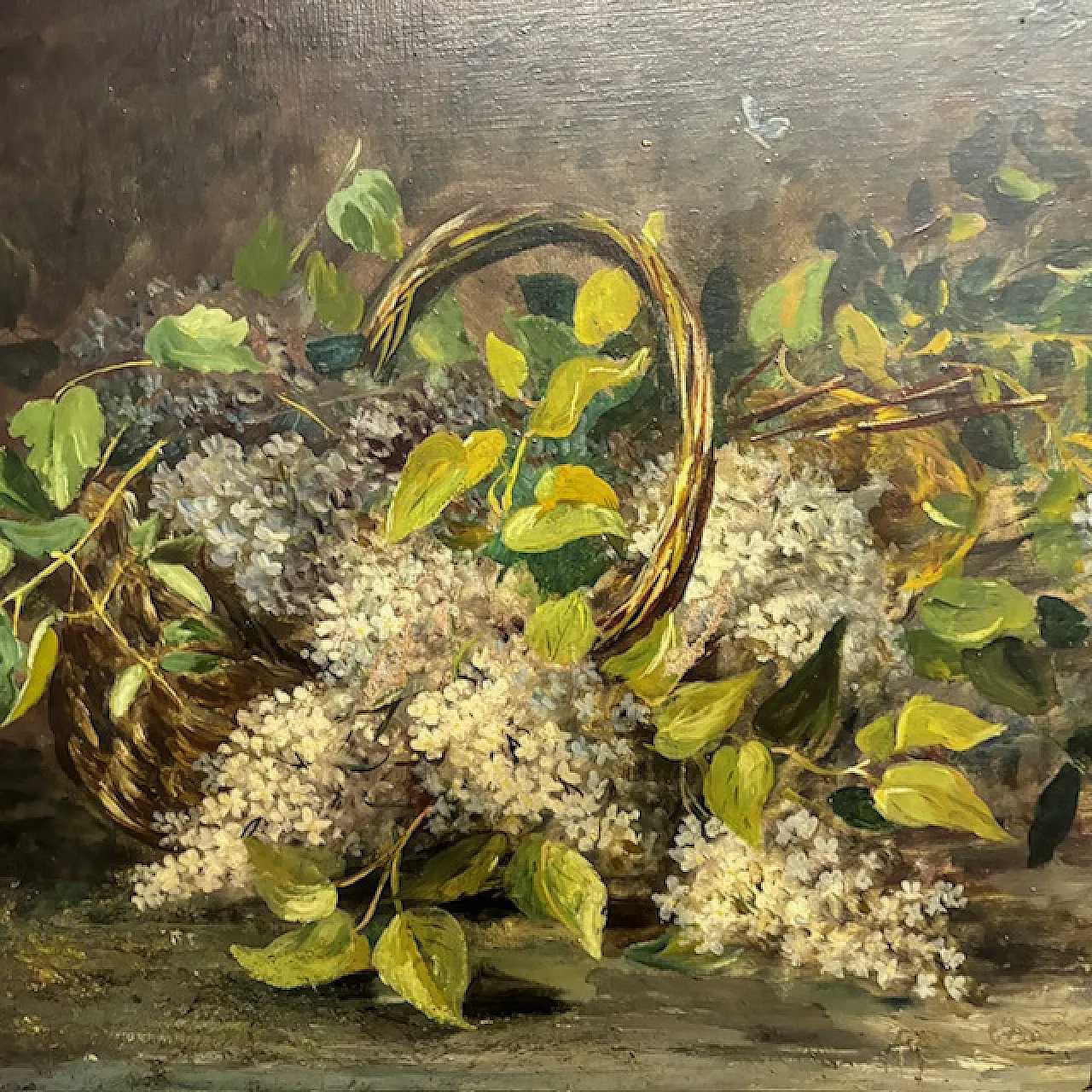 Pair of oil on canvas paintings of flowers, signed, 1892 4