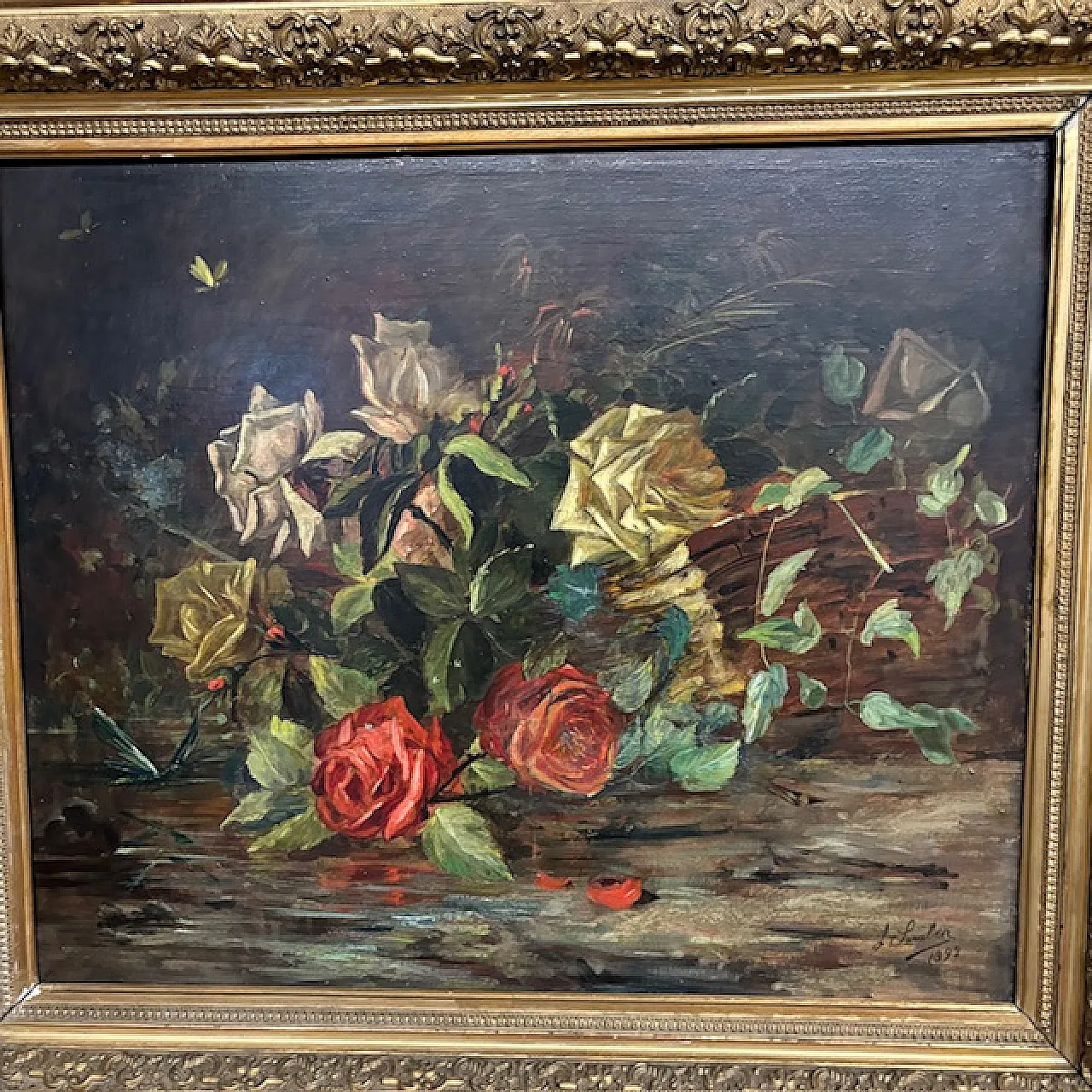 Pair of oil on canvas paintings of flowers, signed, 1892 7