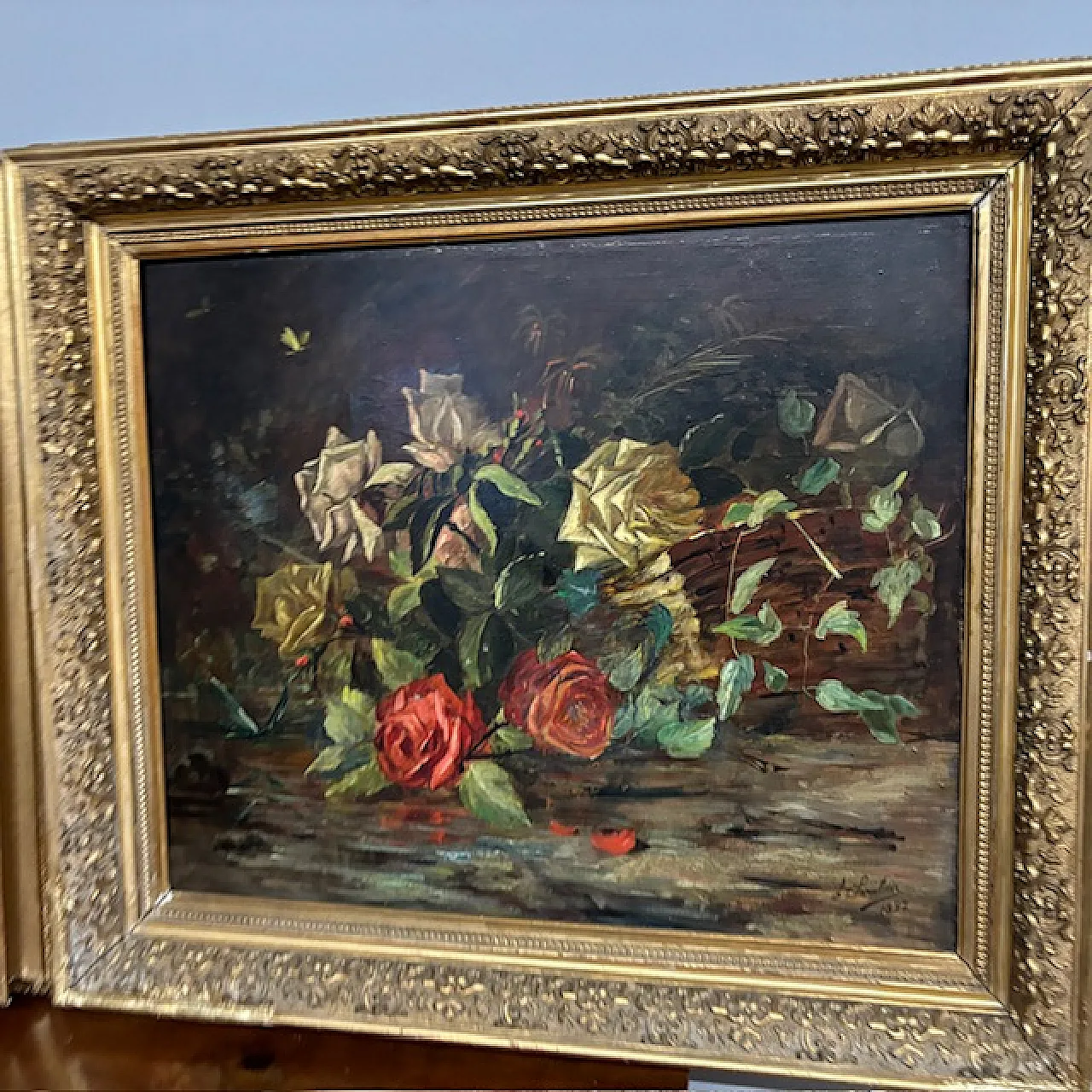 Pair of oil on canvas paintings of flowers, signed, 1892 11