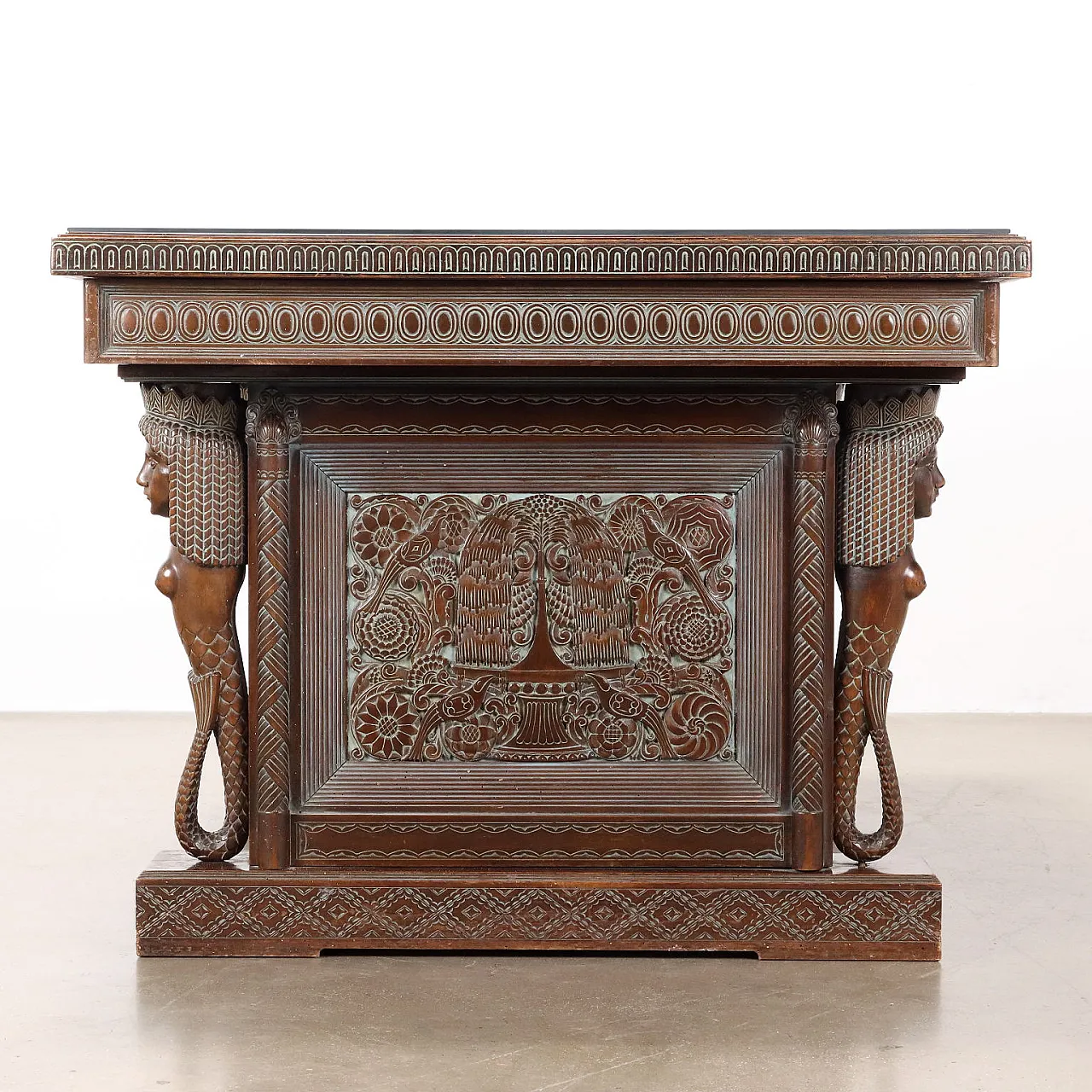 Rino Galbiati Eclectic table with carved mermaids, 20th century 3