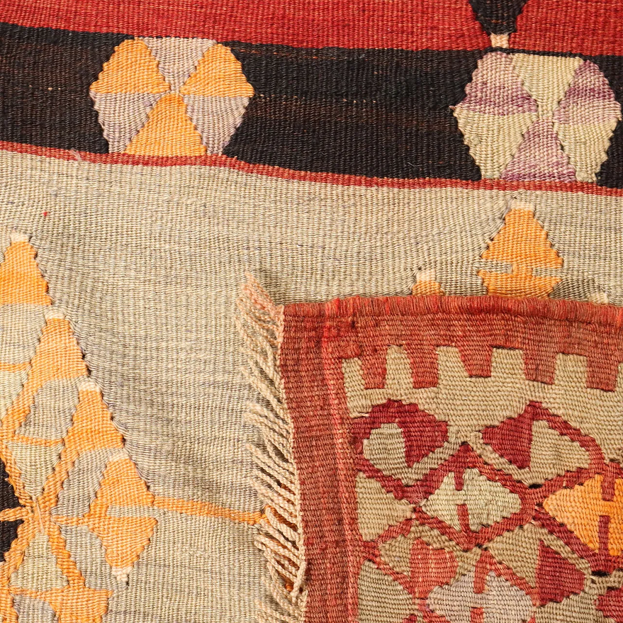 Tappeto Kilim a nodo fine in lana marrone e arancione 8