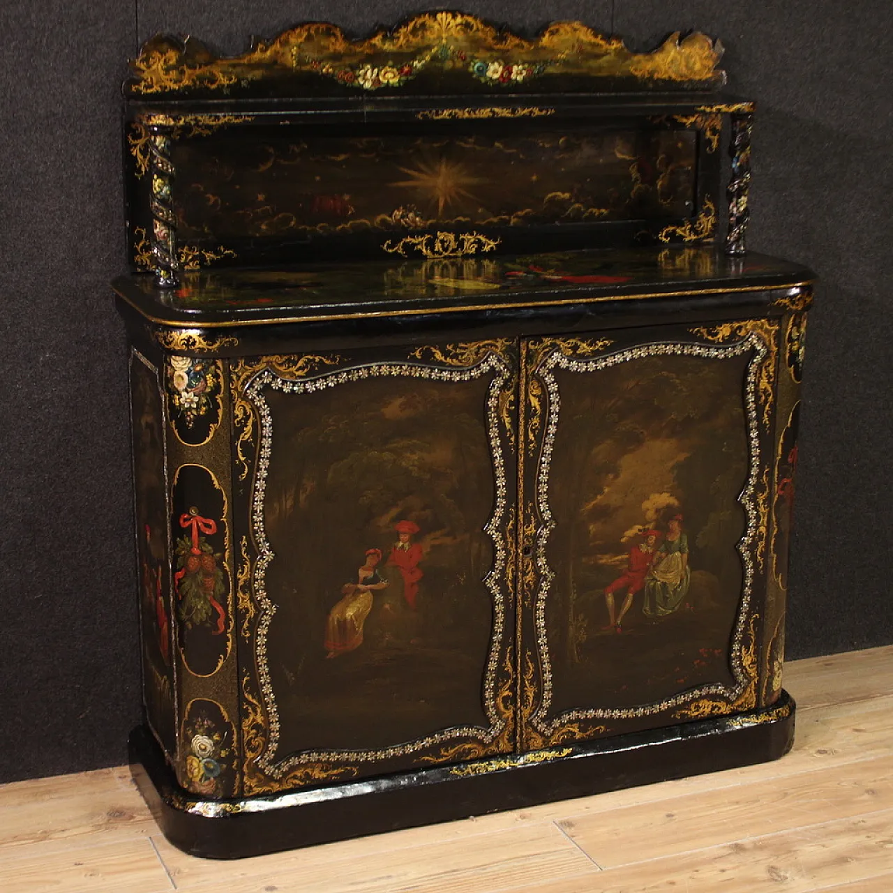 R. Strahan, English lacquered & painted sideboard buffet, 19th century 1