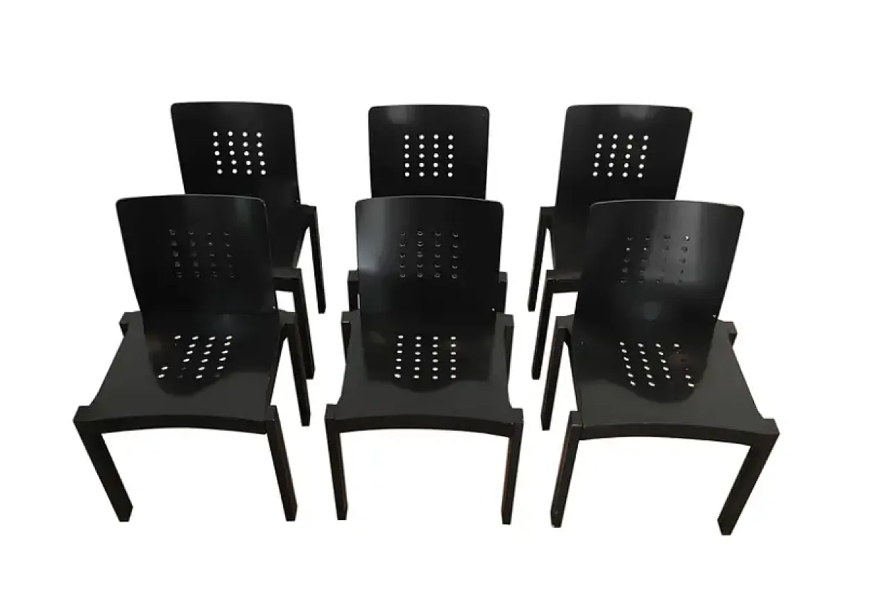 6 Black wooden chairs by Thonet, 1990s 1