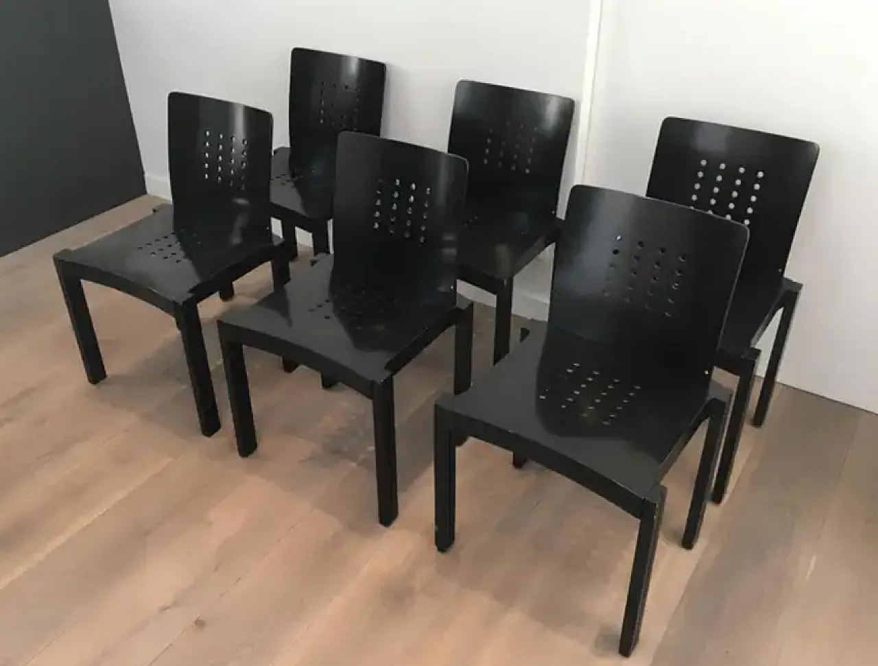 6 Black wooden chairs by Thonet, 1990s 2