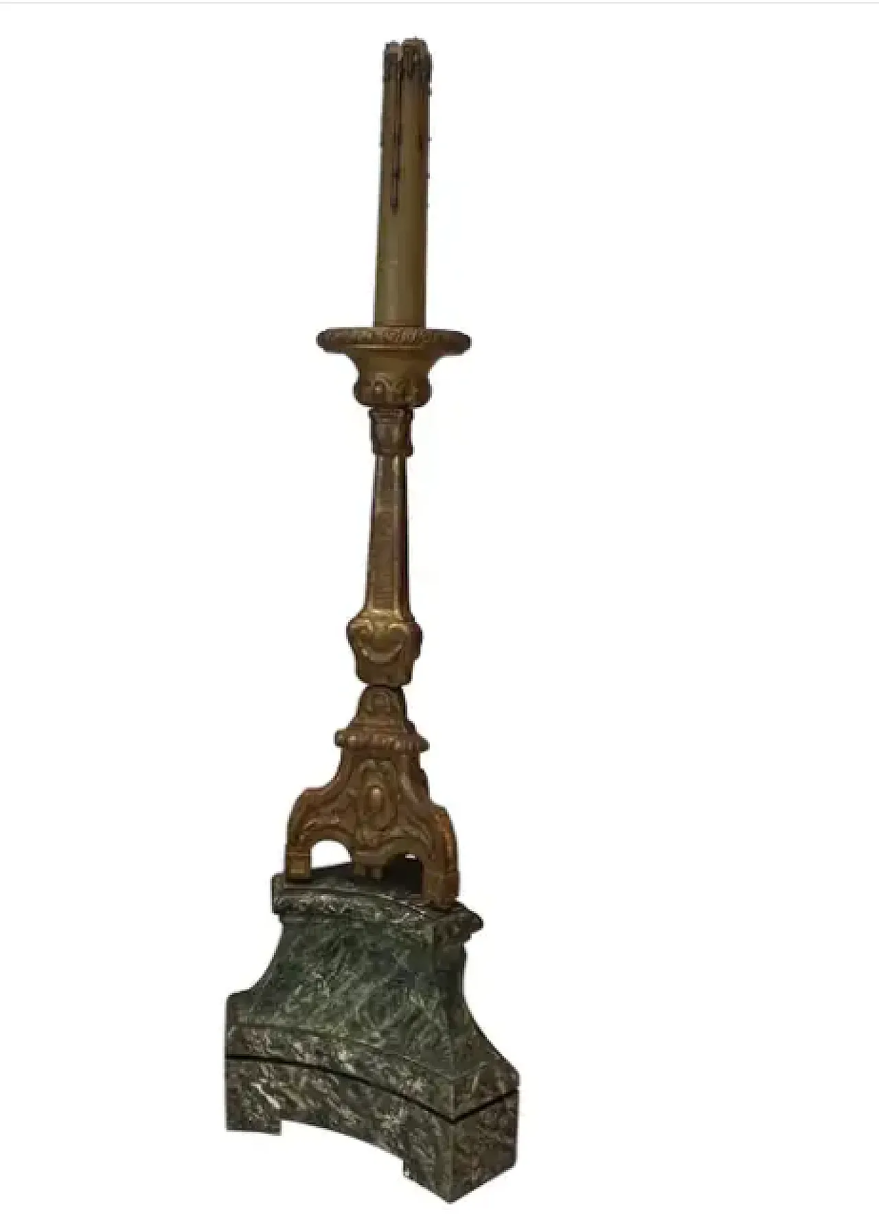 Carved and gilded wooden candelabrum on patinated base, 20th century 1